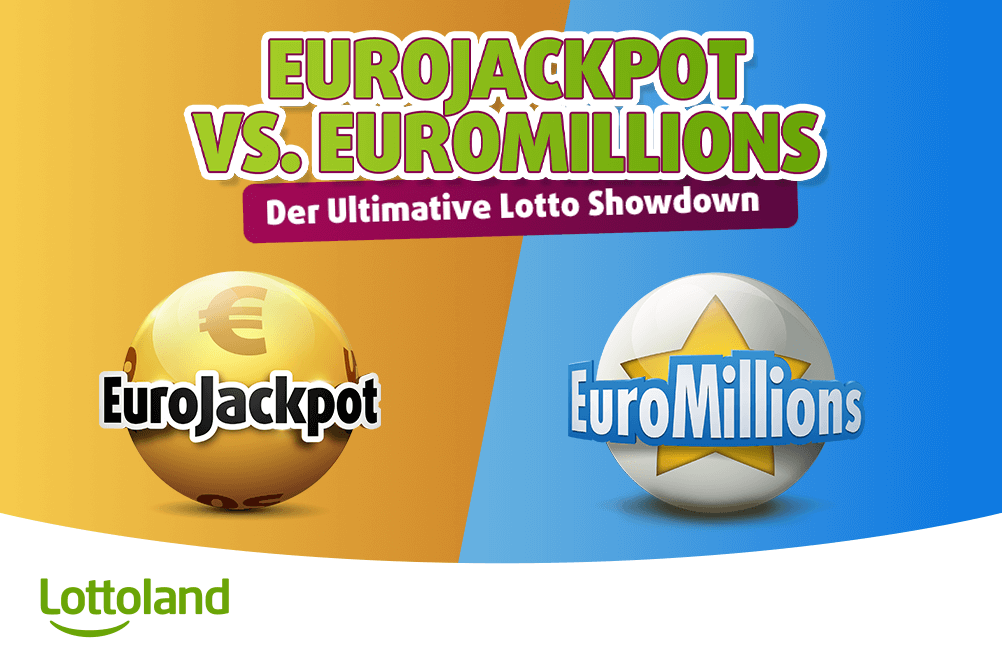 EuroJackpot oder EuroMillions? Der große Lottoland-Vergleich Grafik mit EuroJackpot- und EuroMillions-Kugel auf gelb-blauem Hintergrund – der ultimative Lotto-Vergleich bei Lottoland