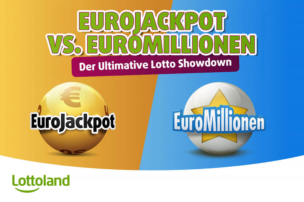 Bild zeigt das EuroJackpot und EuroMillionen Logo und stellt die beliebten Lotterien gegenüber