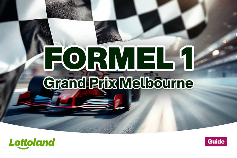 Titelbild zeigt Formel 1 Grand Prix Melbourne Überschrift und im Hintergrund ein F1 Auto und die australische Rennstrecke 
